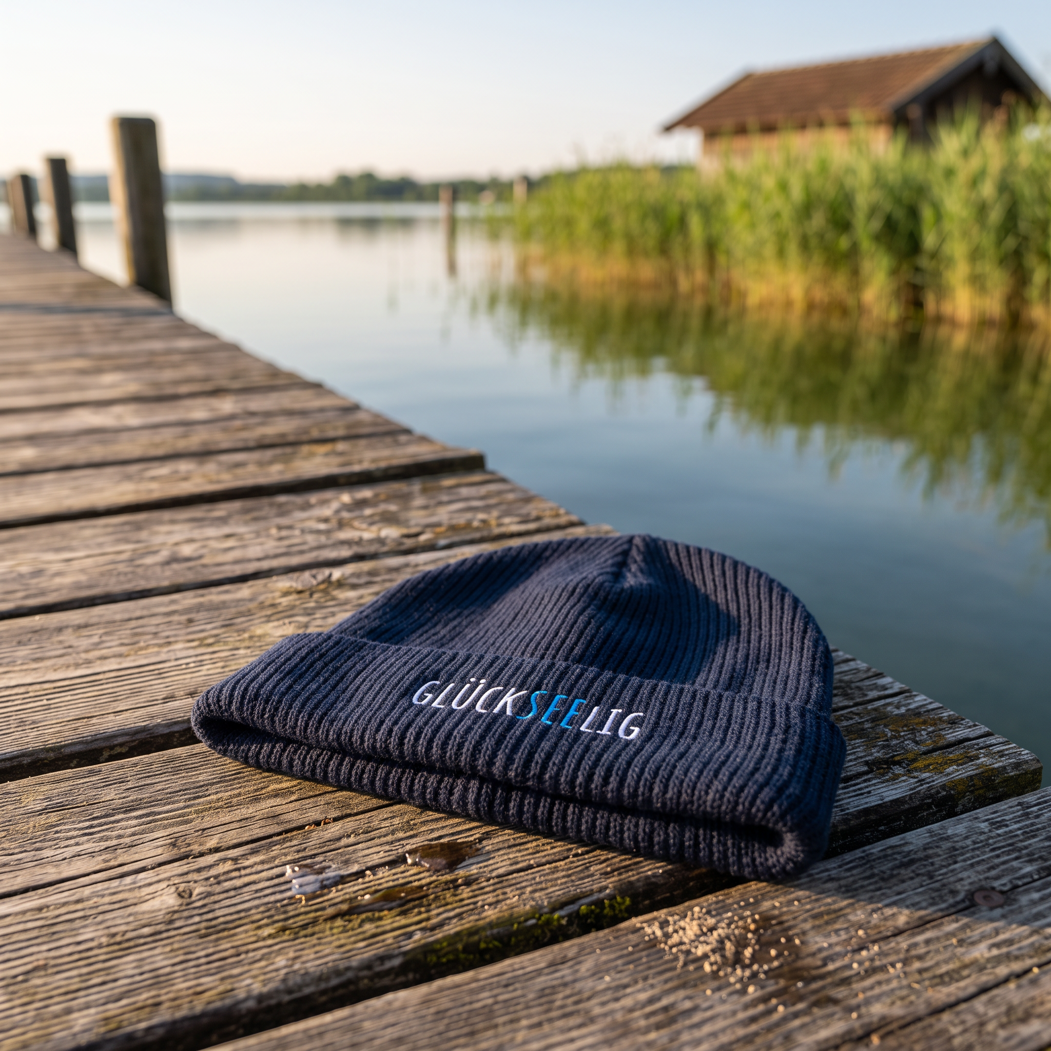 GLÜCKSEELIG BEANIE in French Navy mit zweifarbiger Stickerei